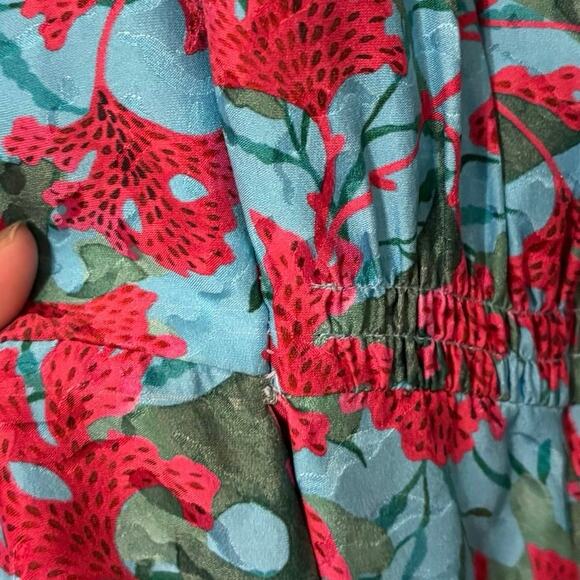 Saloni 100% Silk Blue Pink Lea Floral Print Altrd Maxi Dress Size US 14 UK 18 - Picture 8 of 11